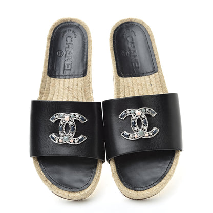 Chanel Calfskin Gripoix CC Espadrille Slip On Sandals 37.5 Black 5 of 11