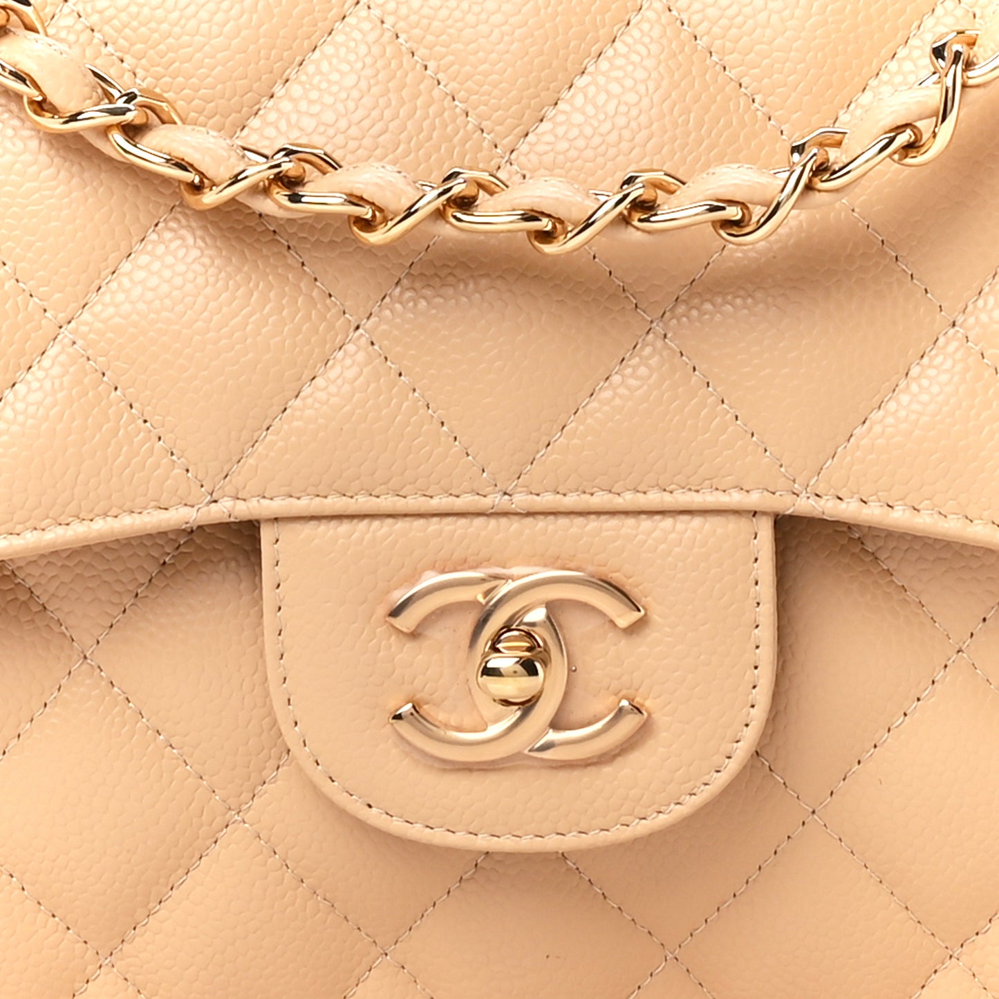 Caviar Quilted Jumbo Double Flap Light Beige