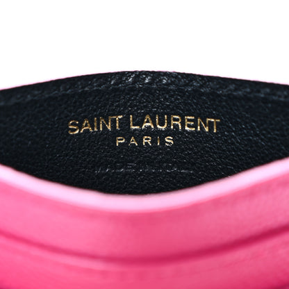 Saint Laurent Grain De Poudre Matelasse Chevron Monogram Credit Card Case Fresh Fuxia 6 of 10