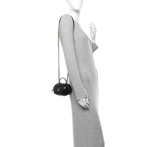 Lambskin Quilted CC Bubble Vanity Case With Chain Black