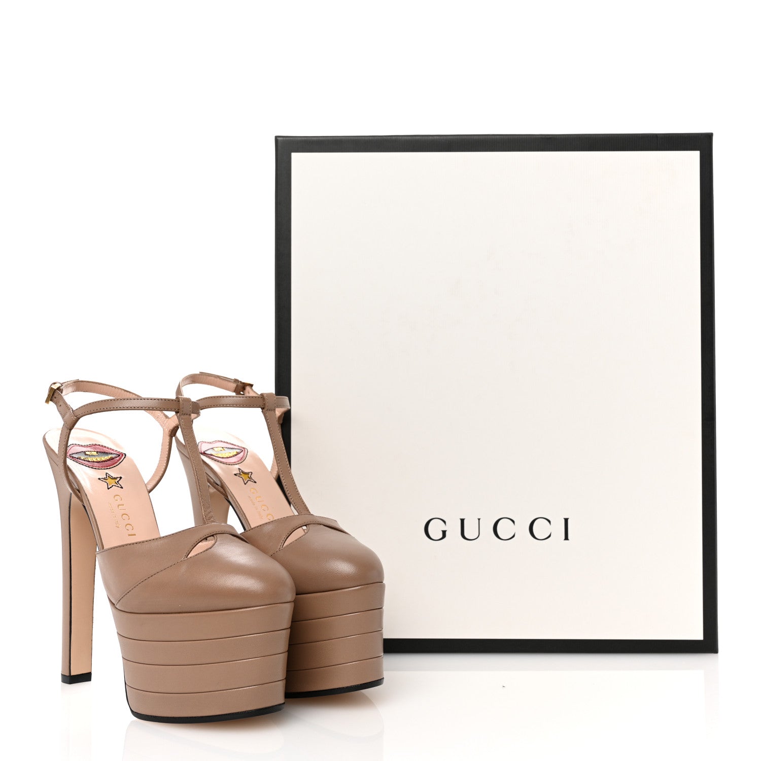 Gucci Malaga Kid Angel T-Strap Platform High Heel Pumps 35.5 Porcelain Rose 9 of 9