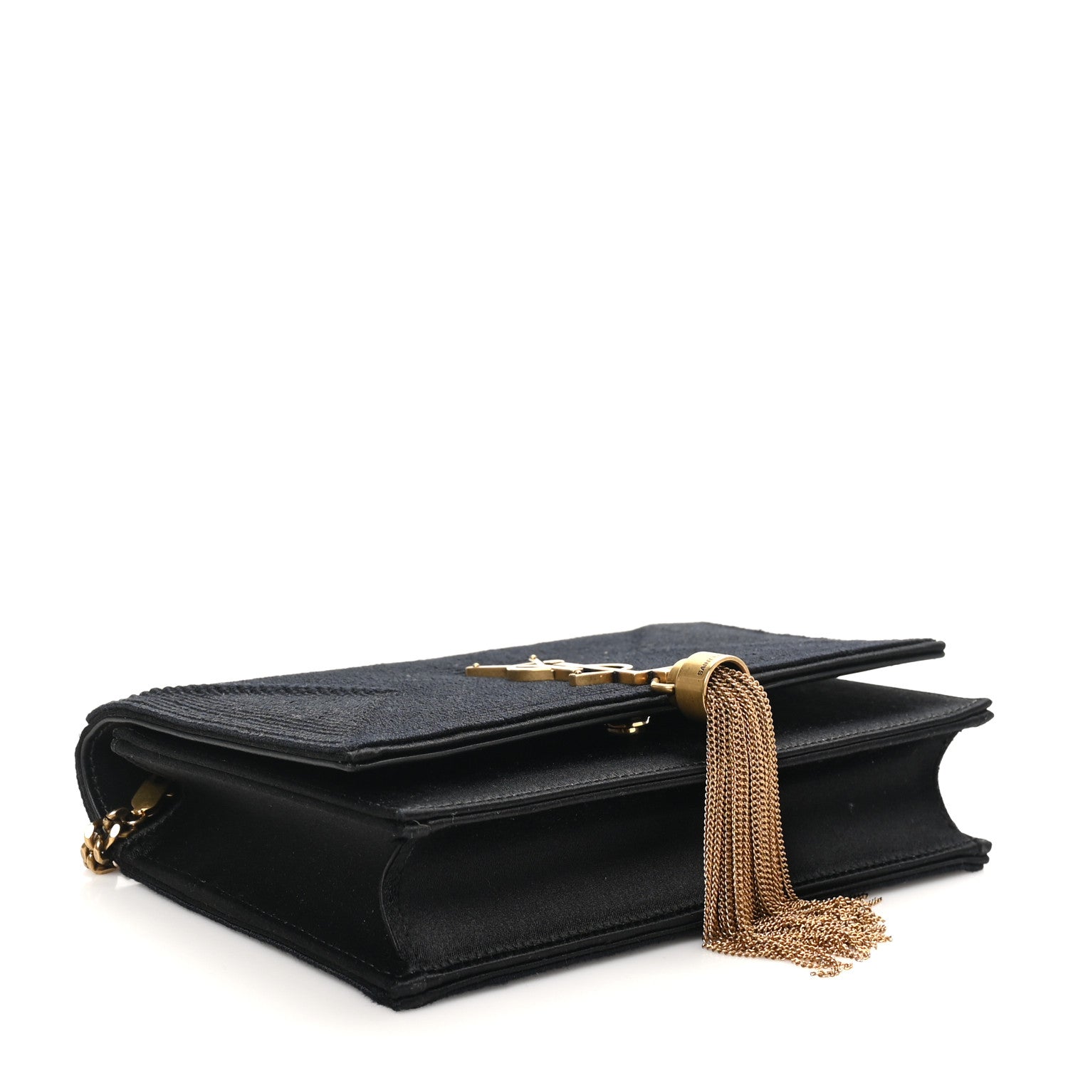 Saint Laurent Satin Woven Monogram Kate Tassel Chain Wallet Black 4 of 9