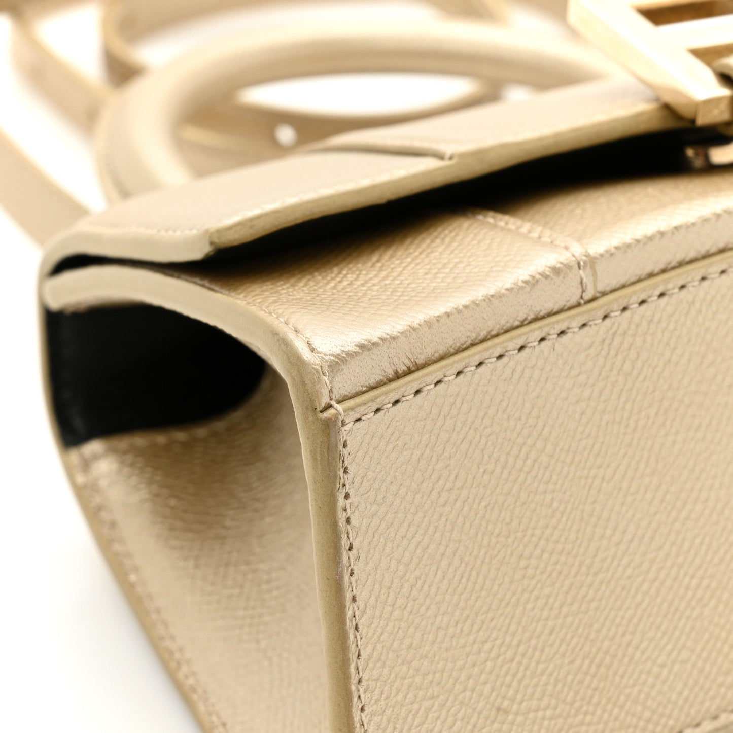 Metallic Grained Calfskin Hourglass Top Handle Bag XS Light Gold