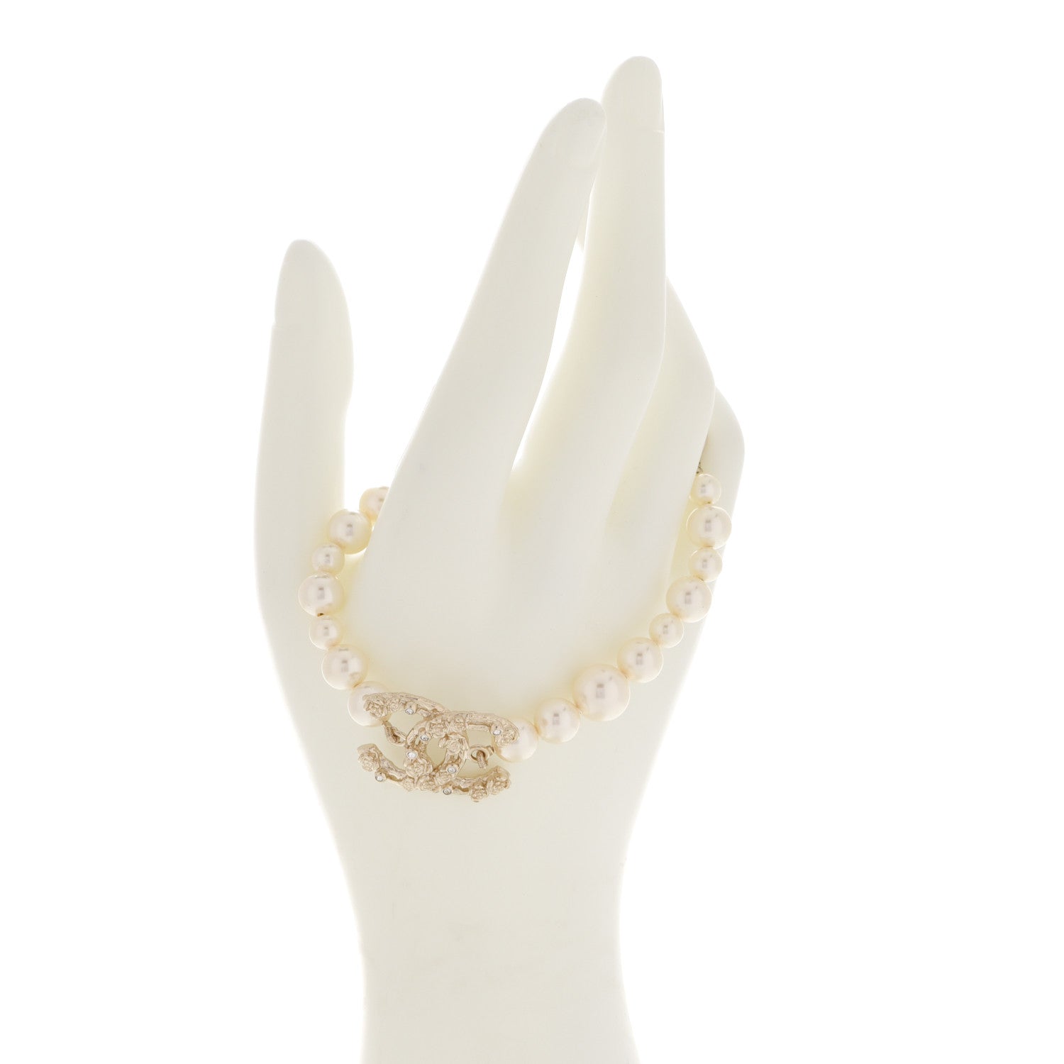 Chanel Graduated Pearl Crystal CC Bracelet Gold 2 of 4