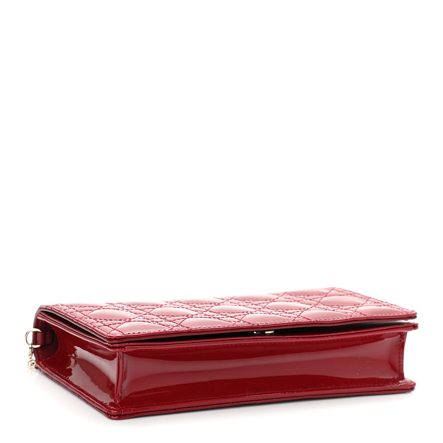 Christian Dior Patent Cannage Lady Dior Chain Wallet Red 4 of 9