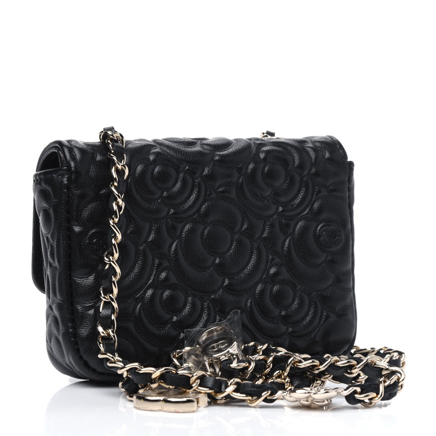 Chanel Lambskin Camellia Embossed Chain Belt Bag Black 3 of 5