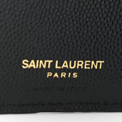 Saint Laurent Grain De Poudre Matelasse Chevron Monogram Zipped Card Case Black 6 of 8
