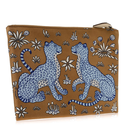 Hermes Silk Les Leopards Silky Pocket Cosmetic Case Chai Bleu Royal Nata 3 of 8