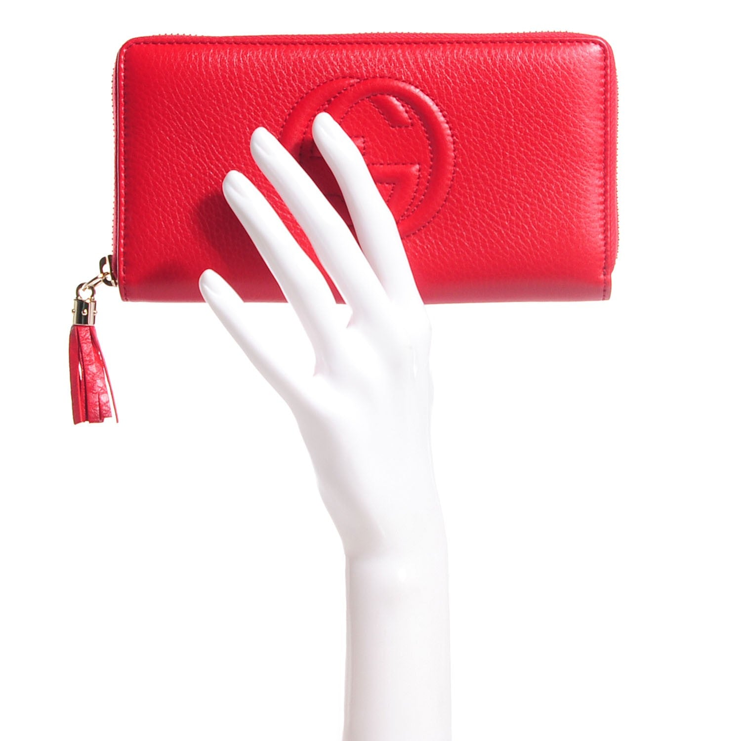 Gucci Pebbled Calfskin Soho Zip Around Wallet Tabasco Red 2 of 8