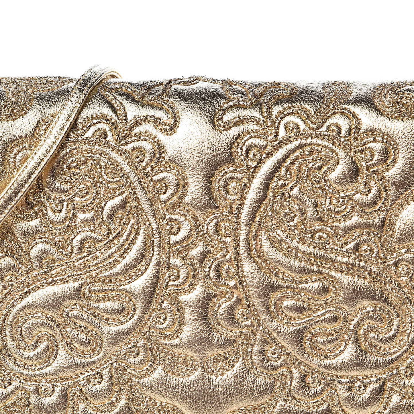 Metallic Calfskin Embroidered Tassel Shoulder Bag Gold
