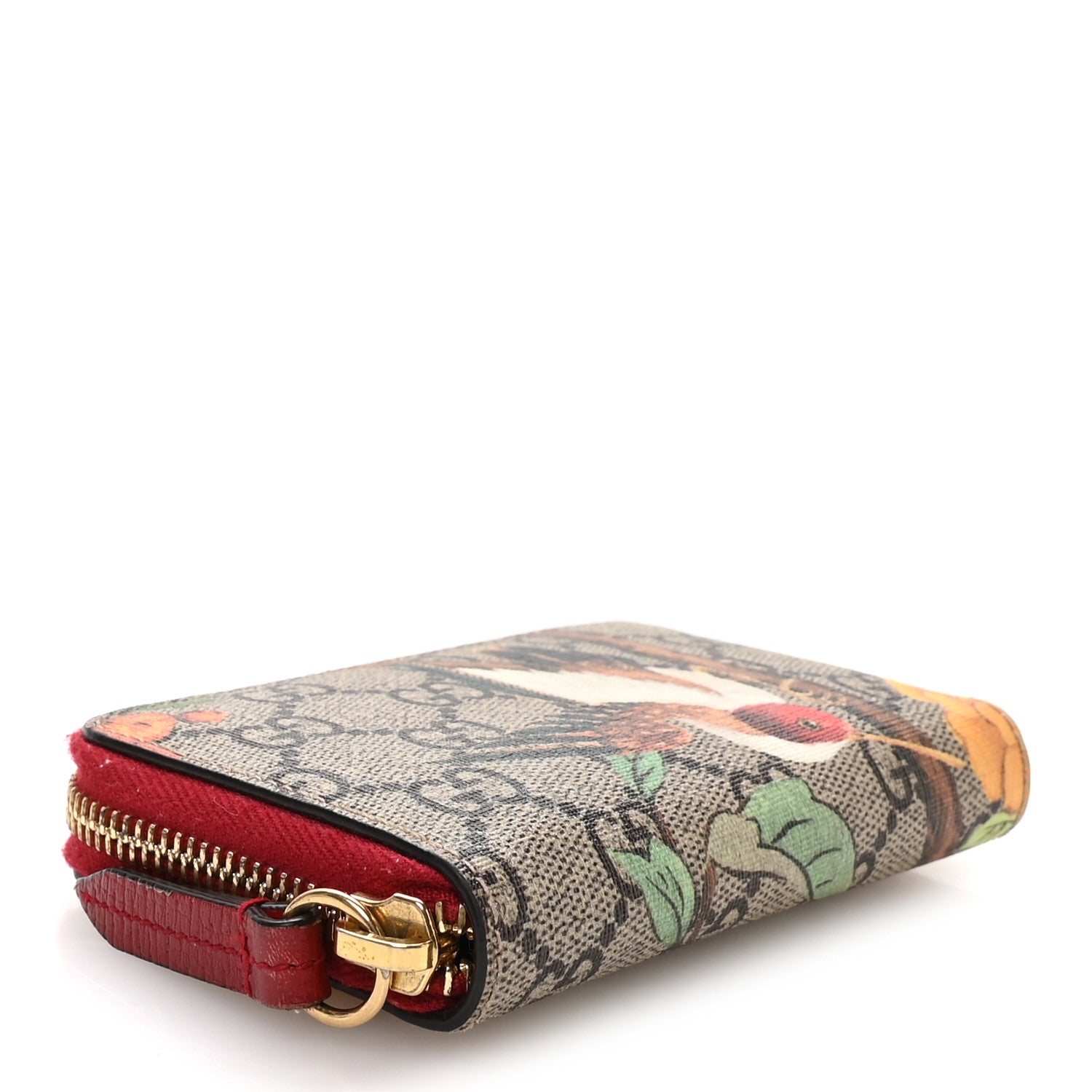 Gucci GG Supreme Monogram Tian Zip Around Card Case Wallet Beige