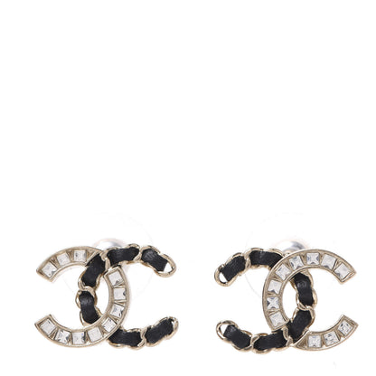Chanel Crystal Baguette Lambskin Chain CC Vintage Allure Stud Earrings Black Gold 1 of 5