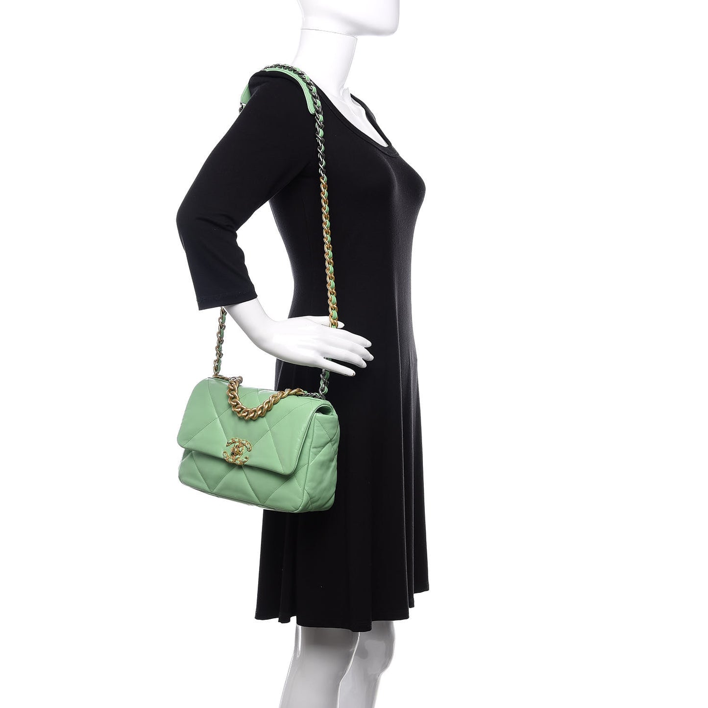 Goatskin Quilted Medium 19 Flap Light Green