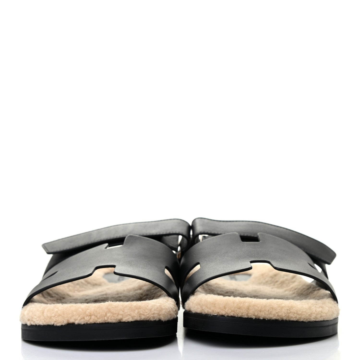 Hermes Veau Indios Woolskin Mens Chypre Sandals 43 Black Ecru 2 of 8