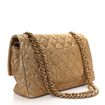 Chanel Metallic Crackled Calfskin Quilted Medium Double Flap Dark Gold 2 of 8