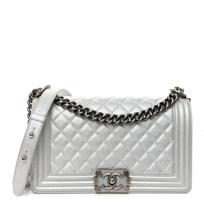 Chanel Metallic Lambskin Quilted Medium Boy Flap Silver 1 of 11