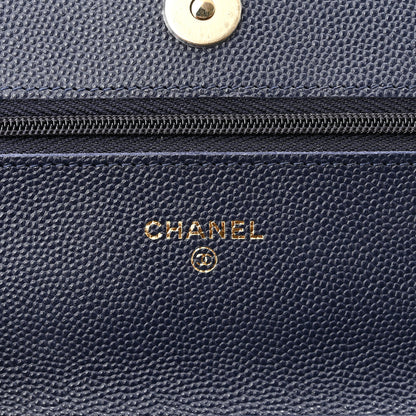Chanel Caviar Quilted Wallet On Chain WOC Navy Blue 6 of 12