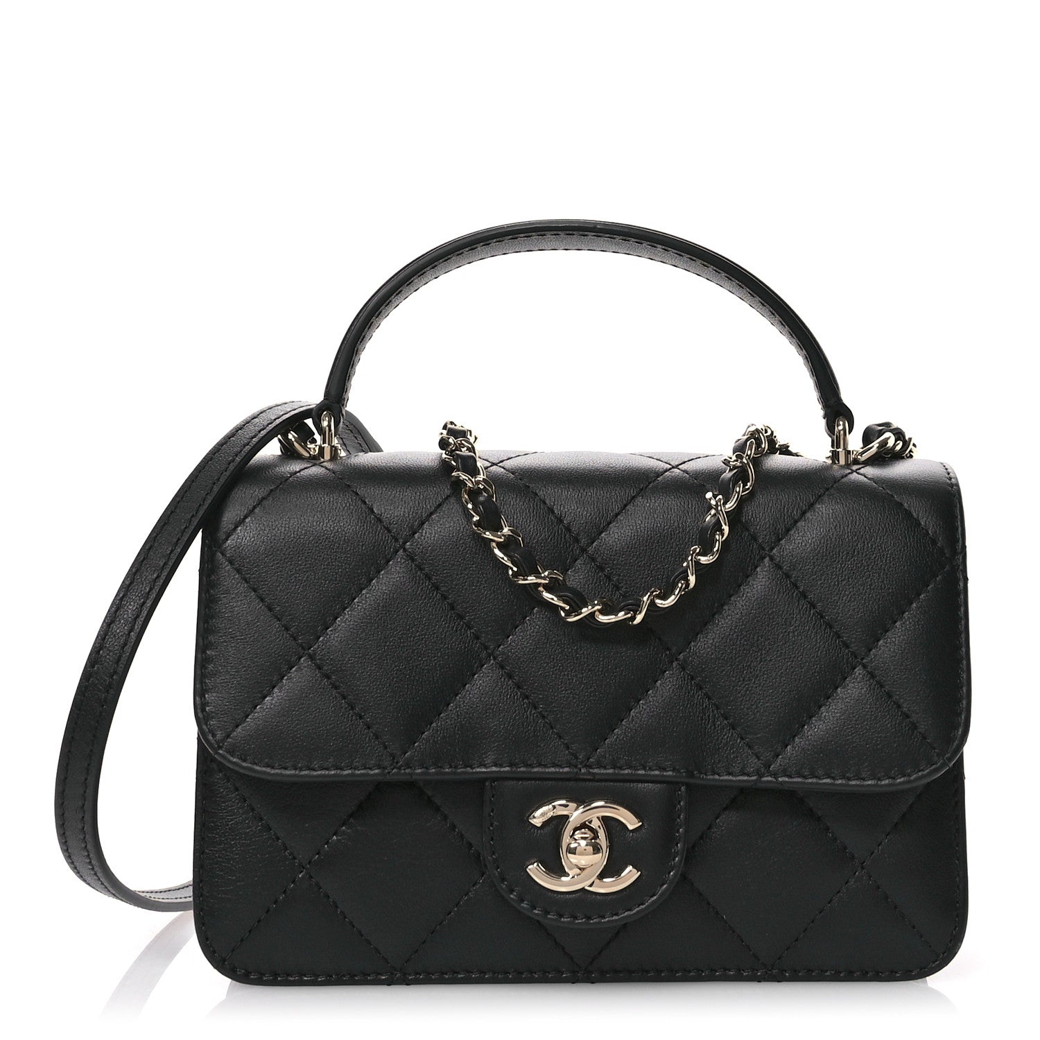 Chanel Calfskin Quilted Small Top Handle Flap Black 1 of 11