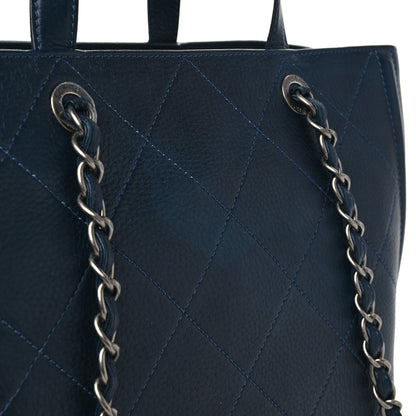Chanel Deerskin Stitched Medium CC Shopping Tote Navy 9 of 11