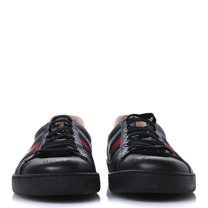 Gucci Miro Soft Calfskin Laminated Ayers Web Bee Embroidered Mens Ace Sneakers 9.5 Black Red Flame Night 3 of 9
