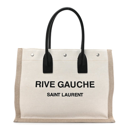 Saint Laurent Linen Calfskin Small Rive Gauche Tote Optic White 1 of 13