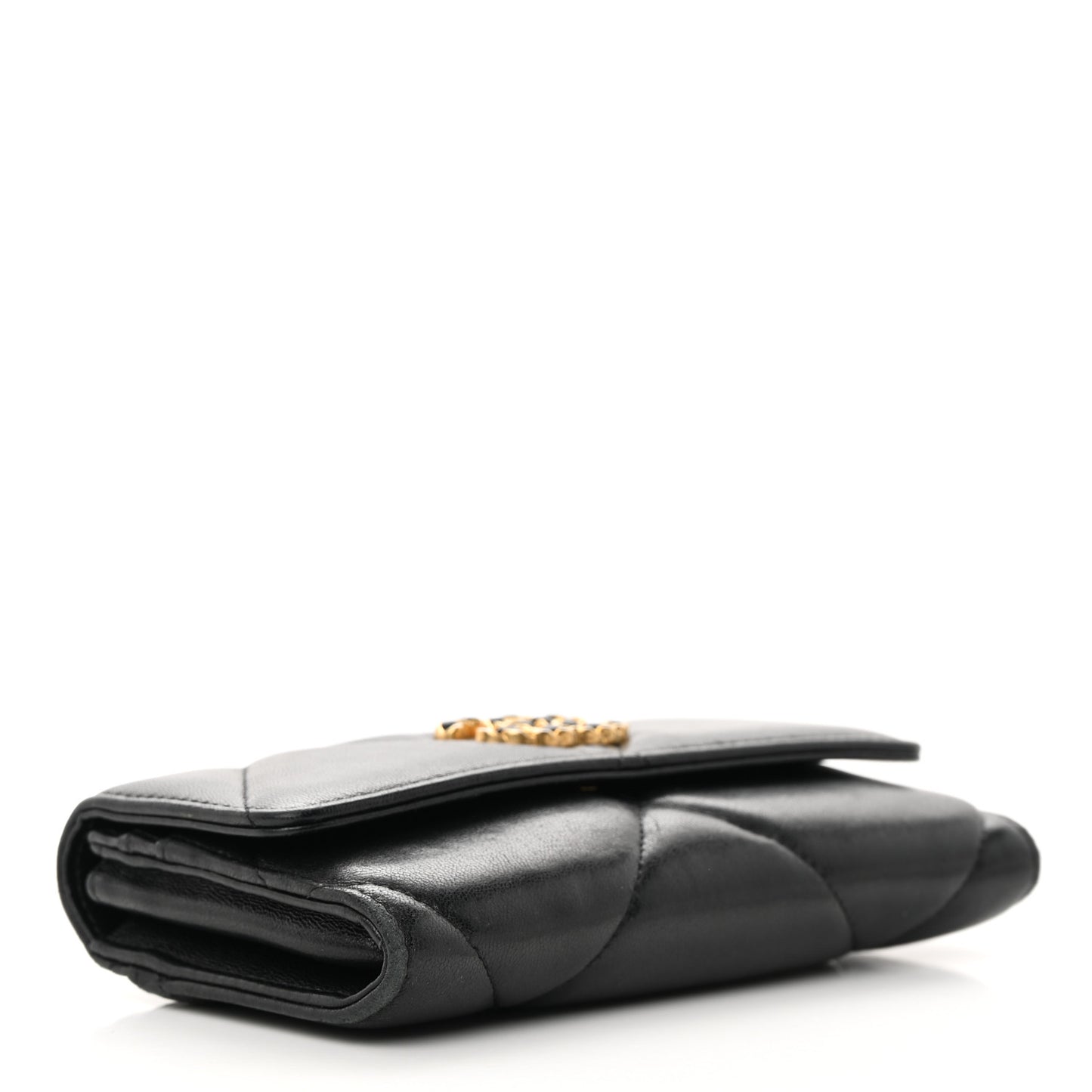 Lambskin Quilted Chanel 19 Flap Wallet Black