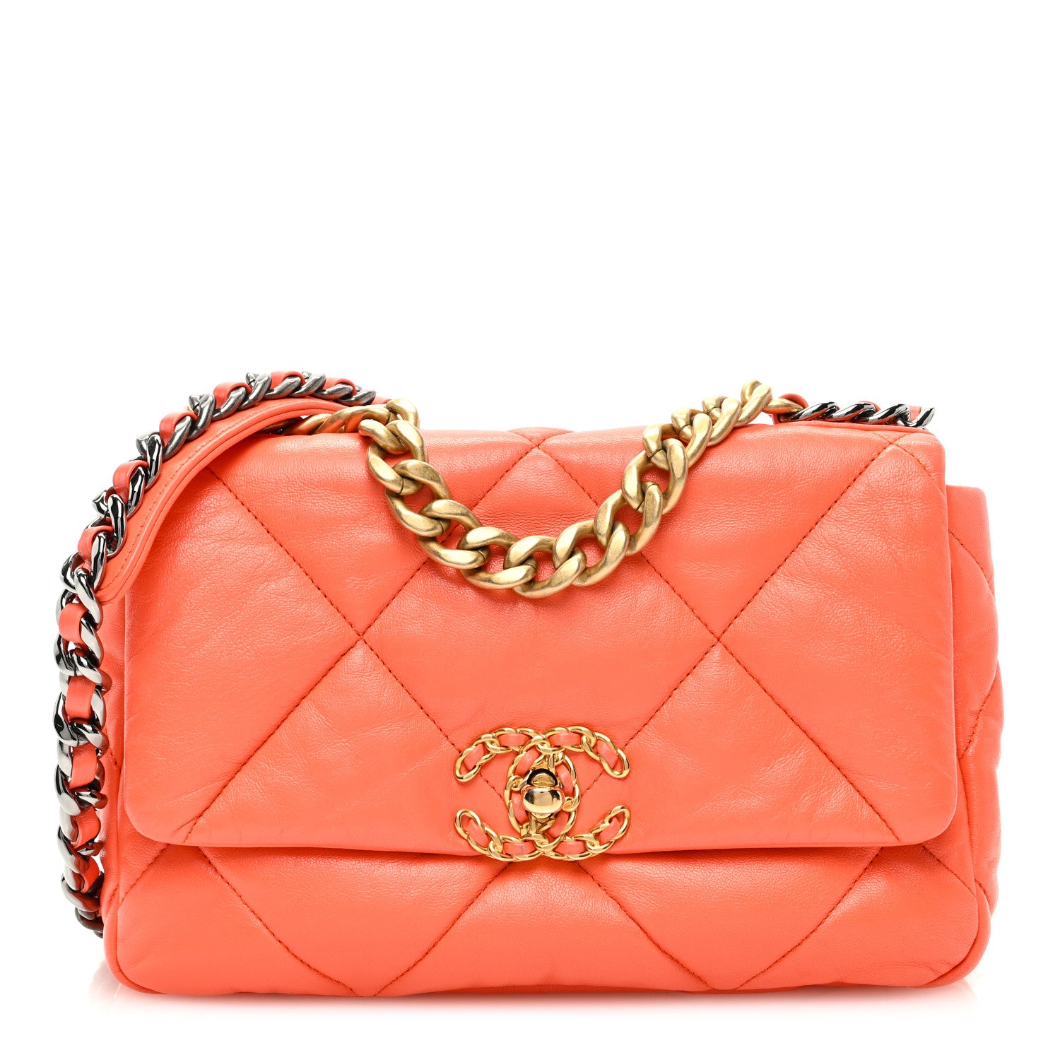 Chanel Goatskin Quilted Medium Chanel 19 Flap Orange 1 of 10