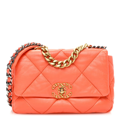 Chanel Goatskin Quilted Medium Chanel 19 Flap Orange 1 of 10