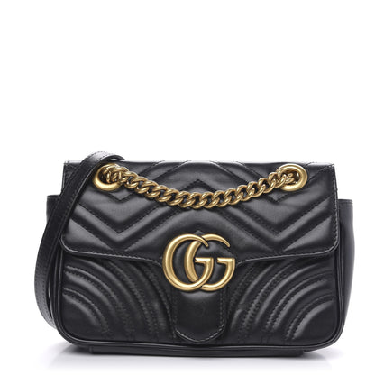 Gucci Calfskin Matelasse Mini GG Marmont Shoulder Bag Black 1 of 11