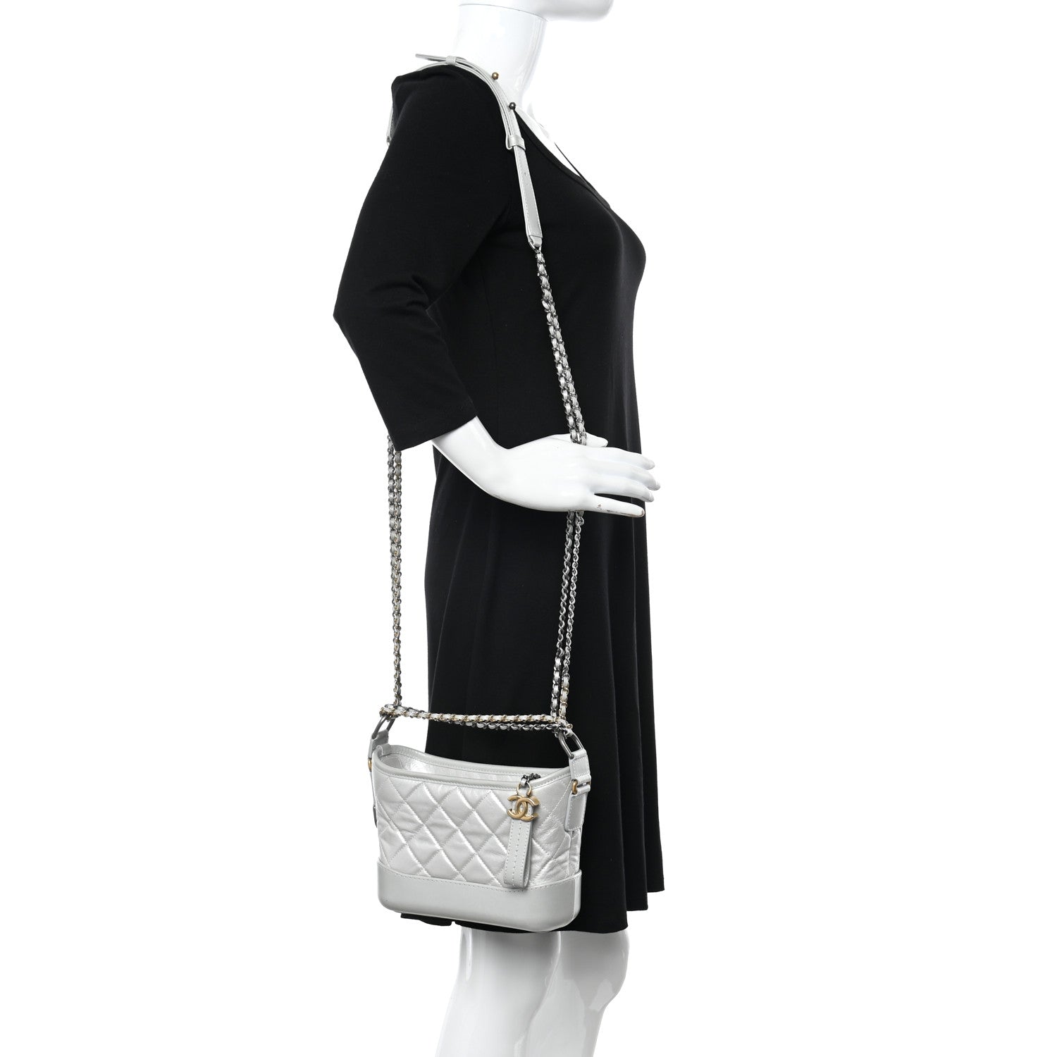 Chanel Metallic Aged Calfskin Quilted Small Gabrielle Hobo Silver 2 of 12