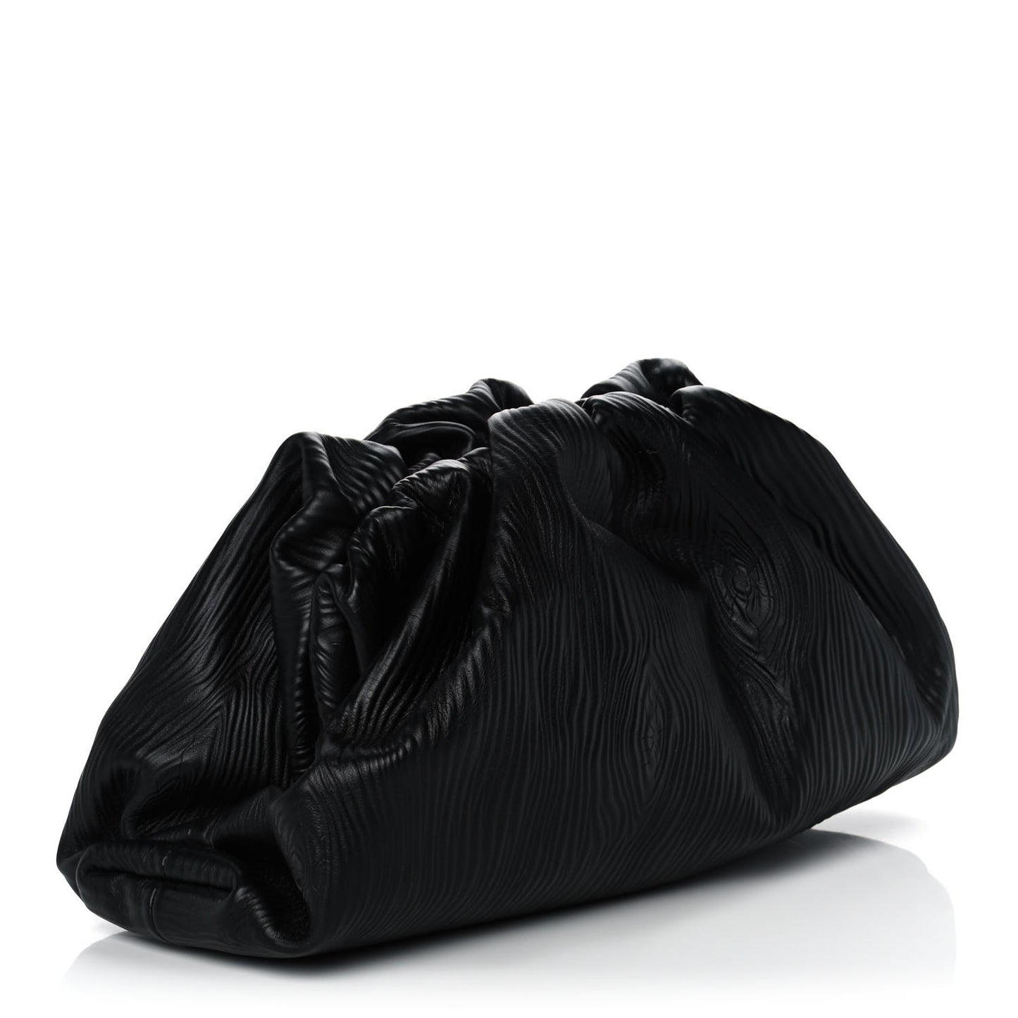 Bark Calfskin Embossed The Pouch Oversized Clutch Black