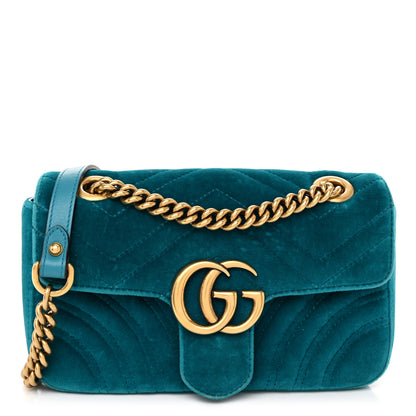 Gucci Velvet Matelasse Mini GG Marmont Shoulder Bag Pavone Cyan 1 of 11
