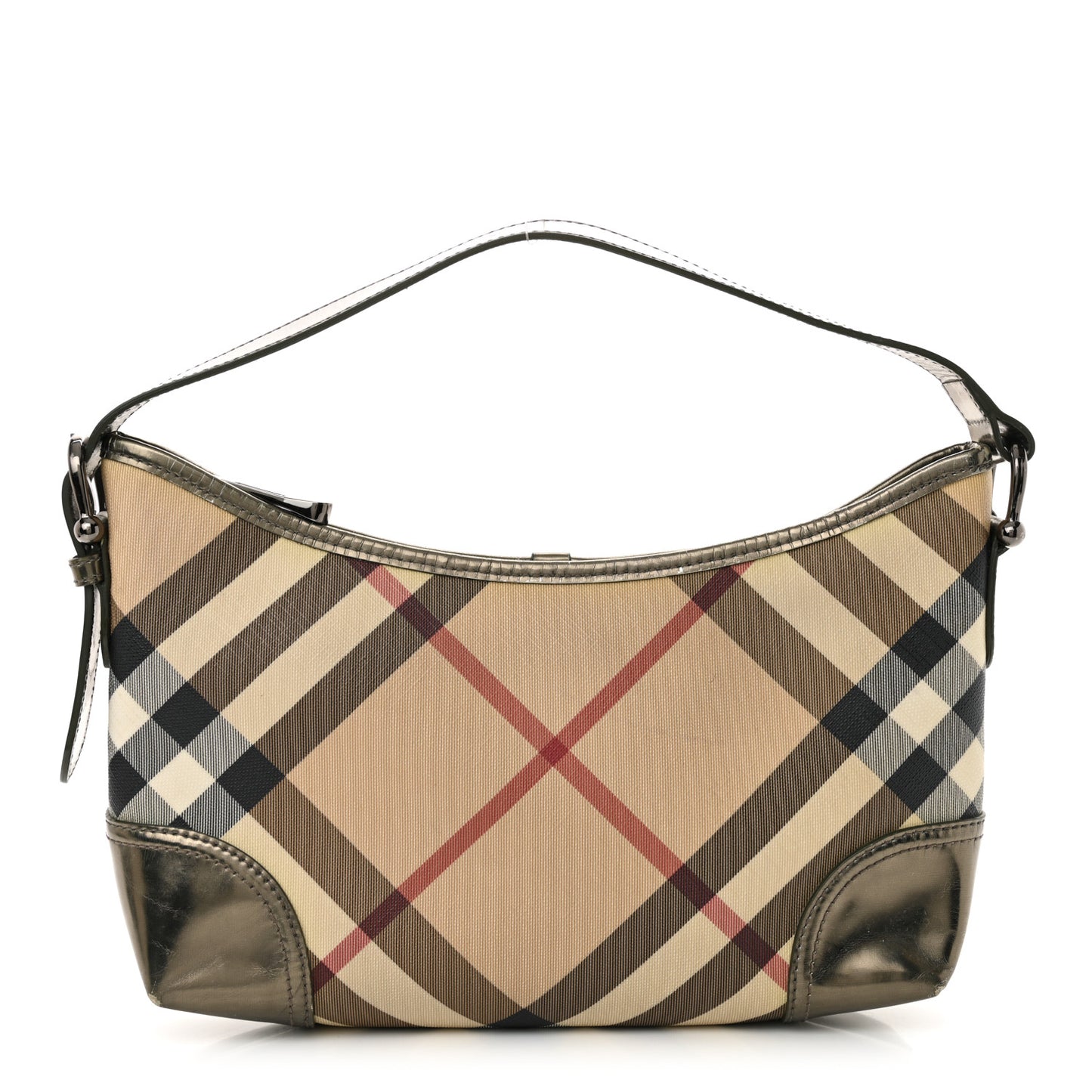 Metallic Nova Check Patent Hobo Pewter
