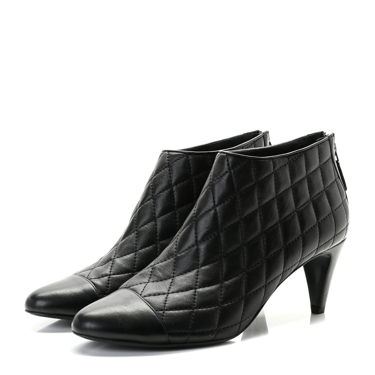 Calfskin Quilted Cap Toe Short Boots 40.5 Black