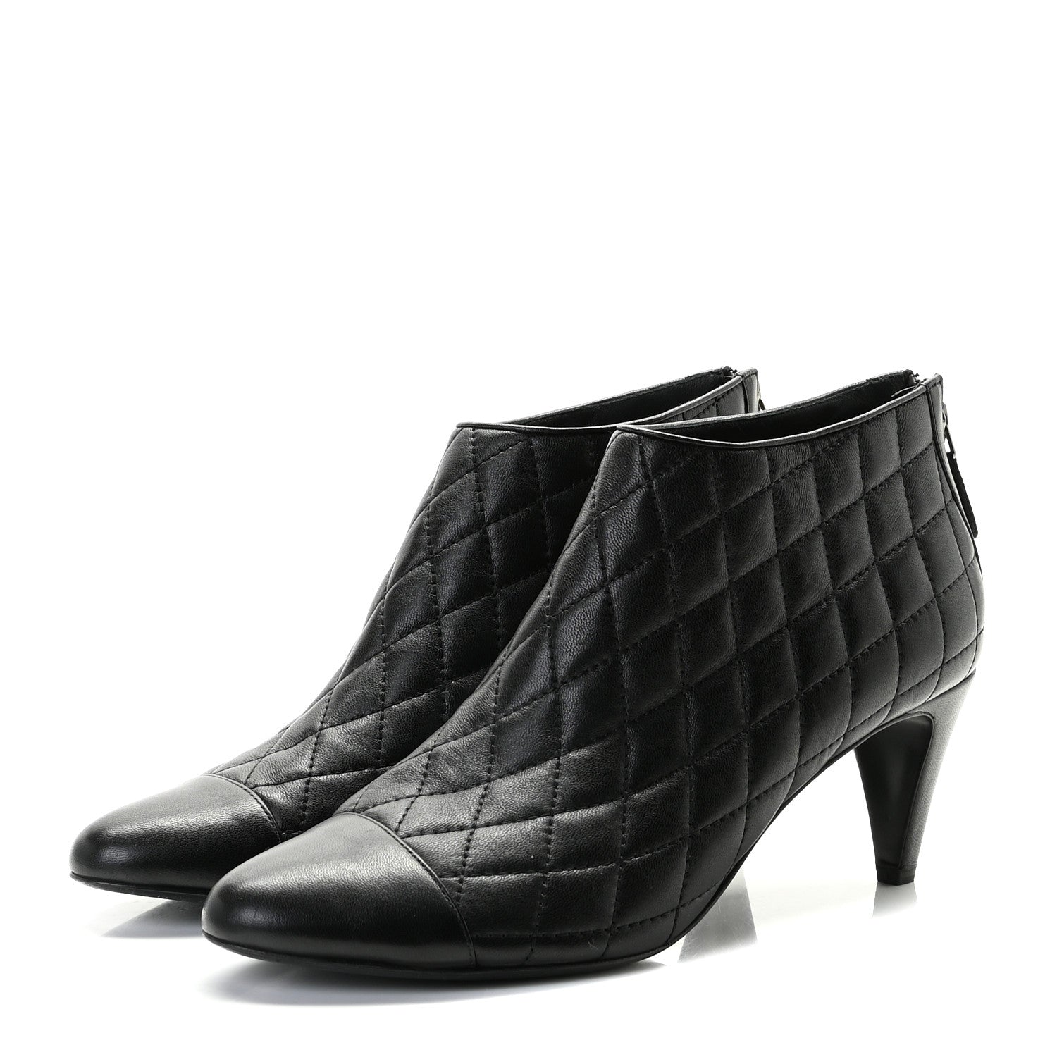 Chanel Calfskin Quilted Cap Toe Short Boots 40.5 Black 2 of 10