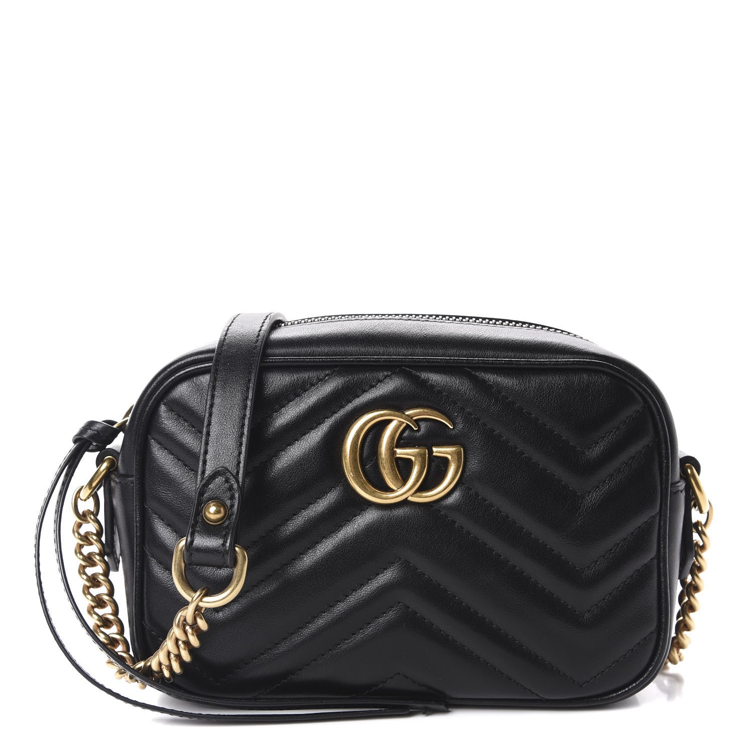 Gucci Calfskin Matelasse Mini GG Marmont Chain Shoulder Bag Black 1 of 10