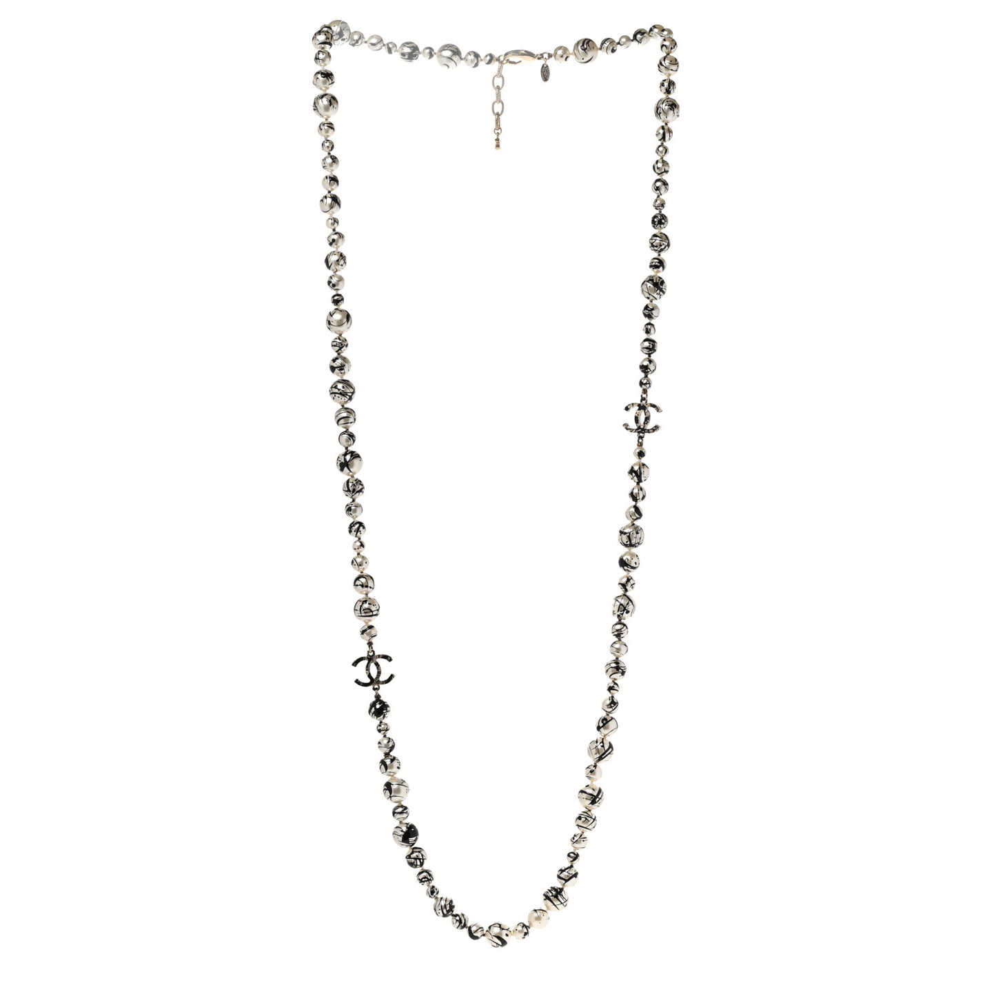 Pearl CC Graffiti Long Necklace Black Gold