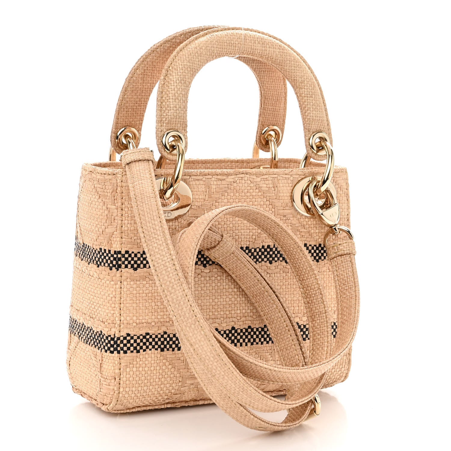 Christian Dior Raffia Woven Cannage Embroidered Mini Lady D-Lite Natural Black 3 of 10