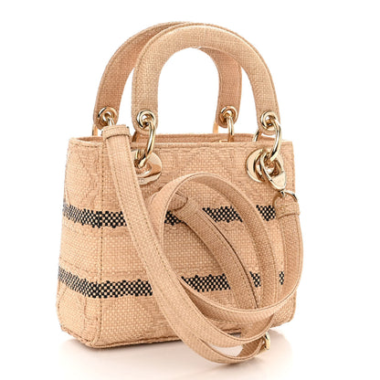 Christian Dior Raffia Woven Cannage Embroidered Mini Lady D-Lite Natural Black 3 of 10