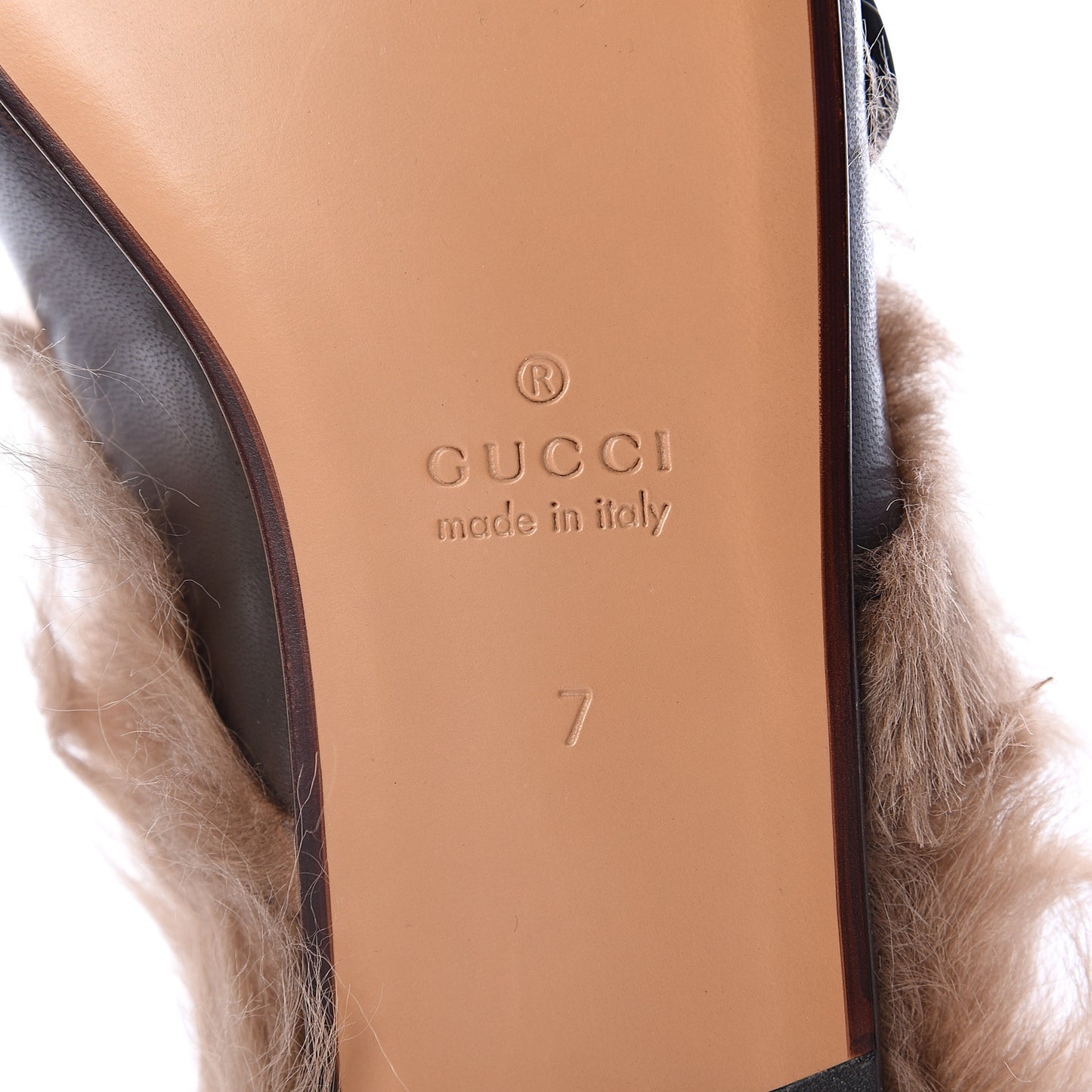 Goatskin Fur Web GG Mens Princetown Slippers 7 Cocoa