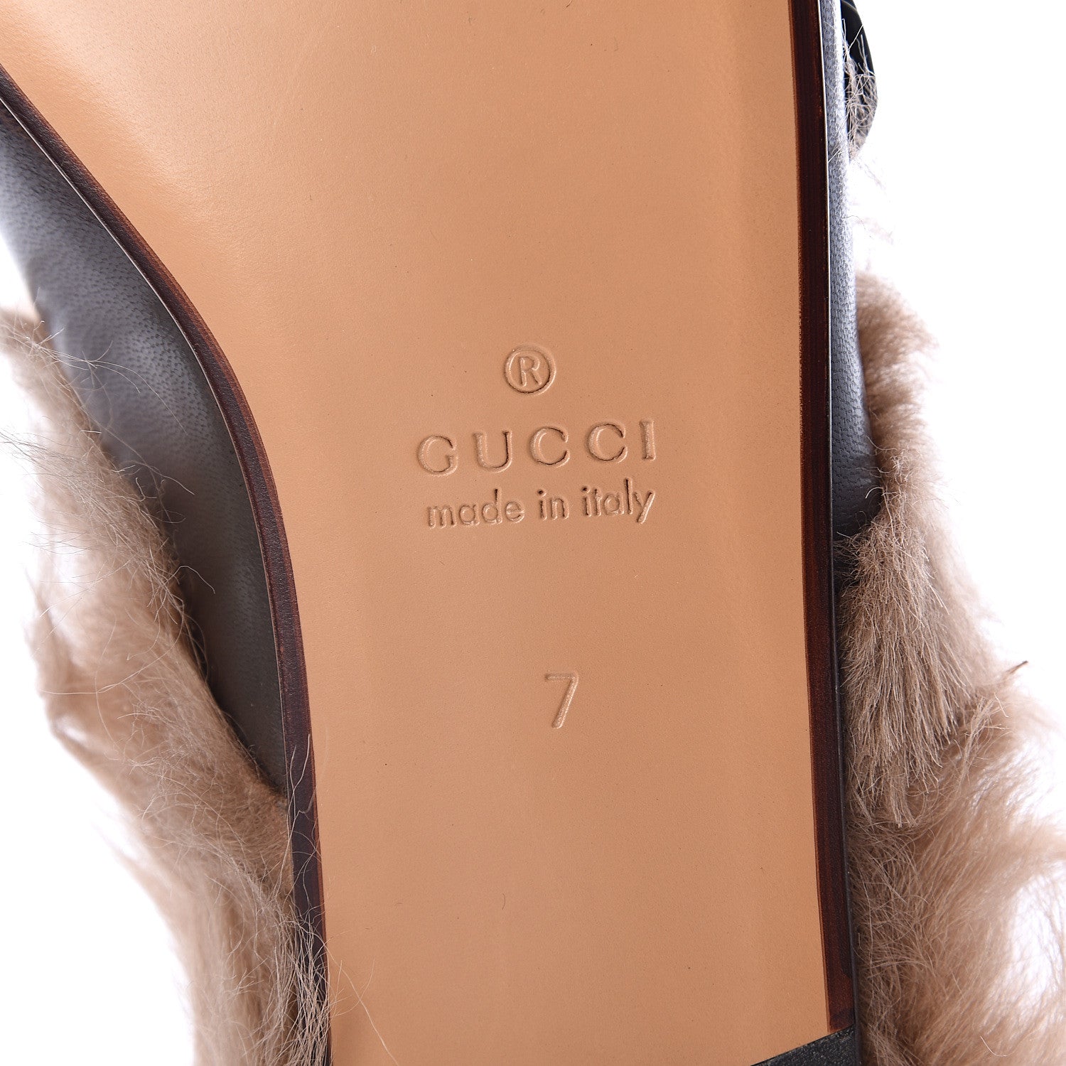 Gucci Goatskin Fur Web GG Mens Princetown Slippers 7 Cocoa 7 of 7