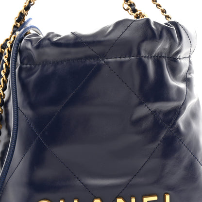 Chanel Shiny Calfskin Quilted Mini Chanel 22 Navy Blue 8 of 10