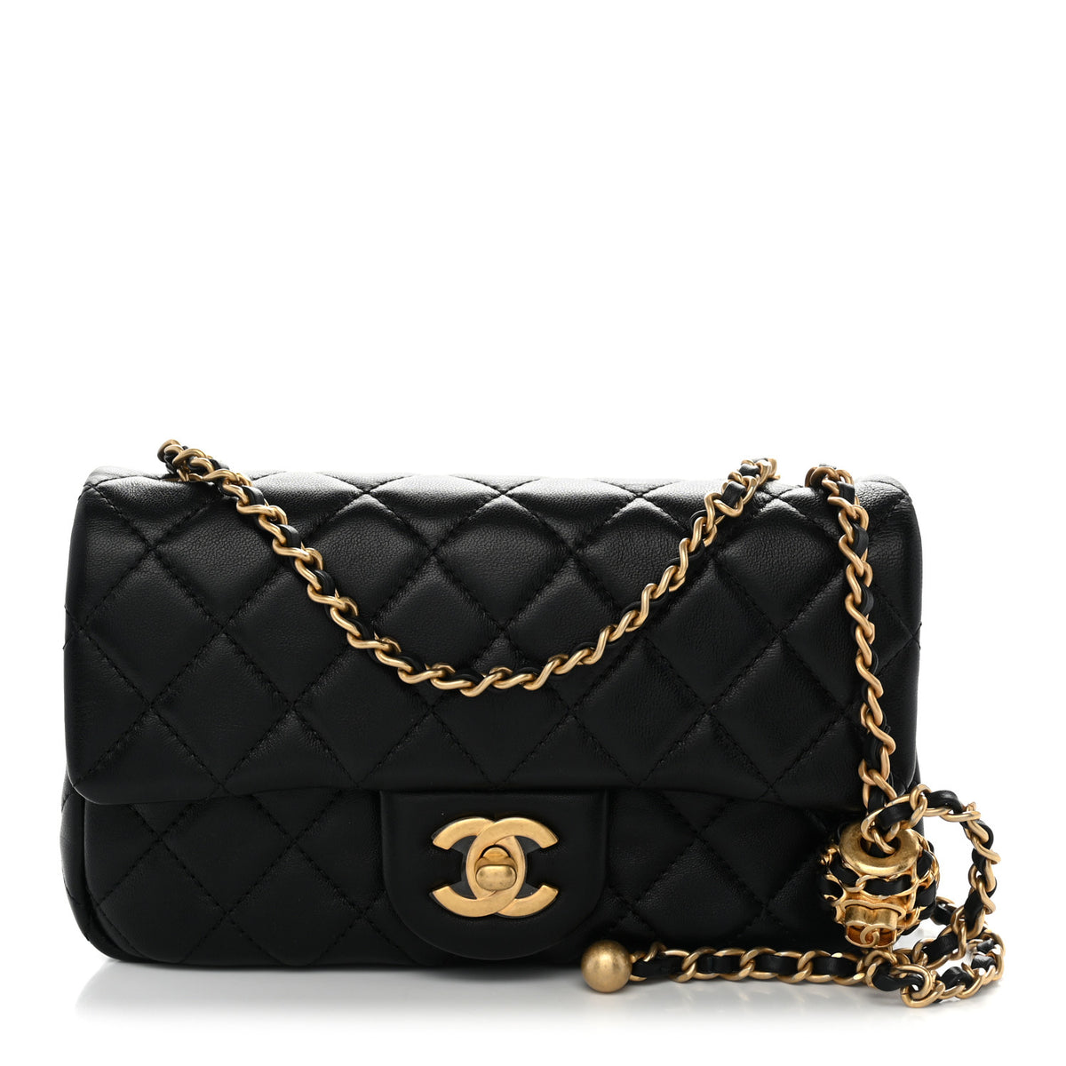 Lambskin Quilted Mini Rectangular Pearl Crush Flap Black