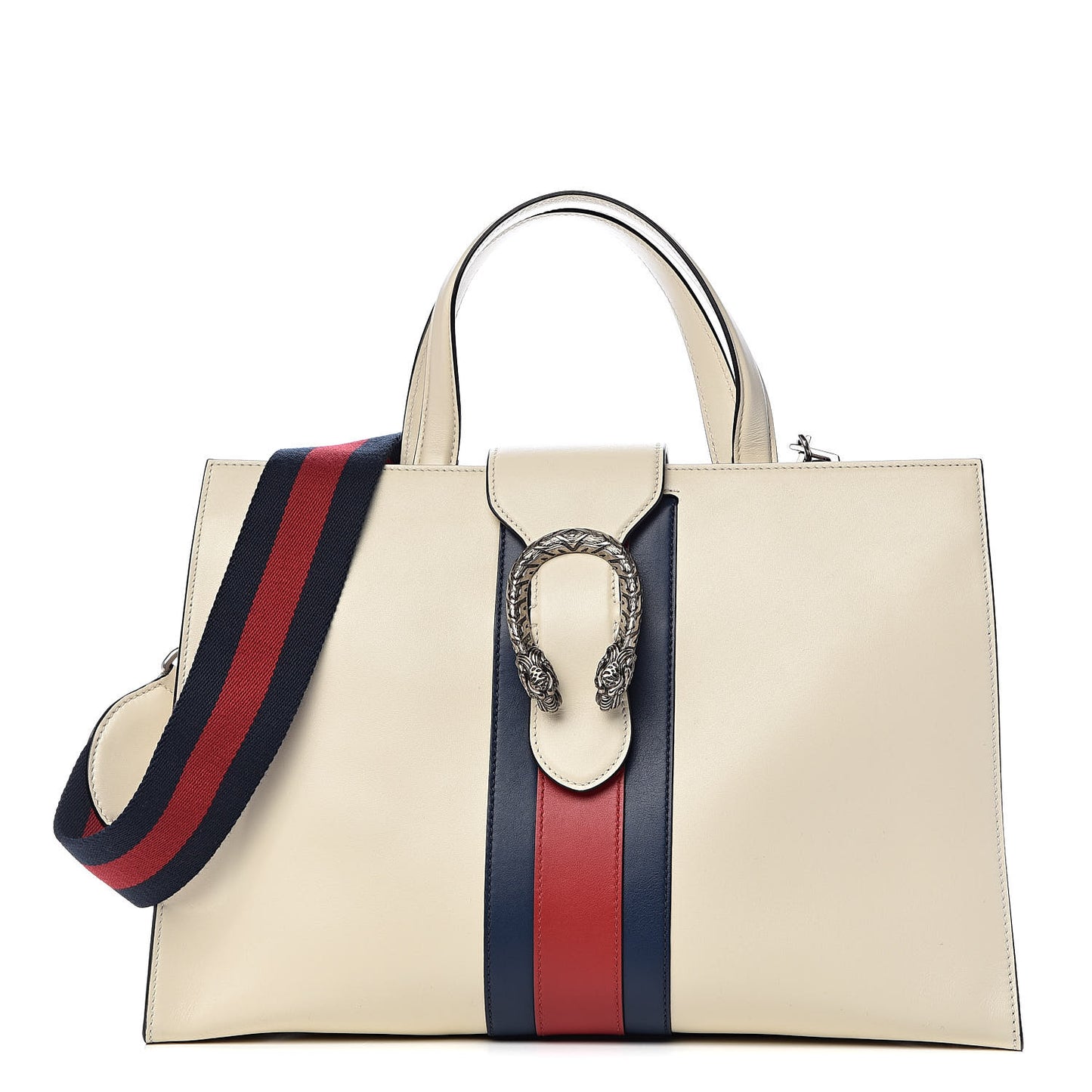 Calfskin Web Stripe Large Dionysus Tote Bag White