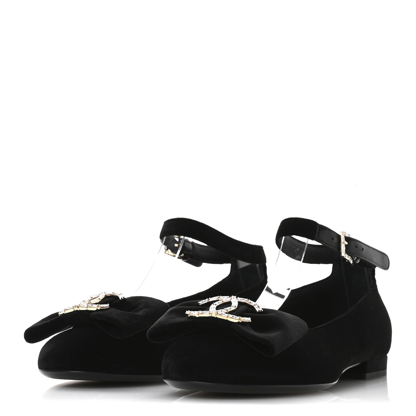 Velvet Strass CC Bow Mary Jane Flats 35.5 Black