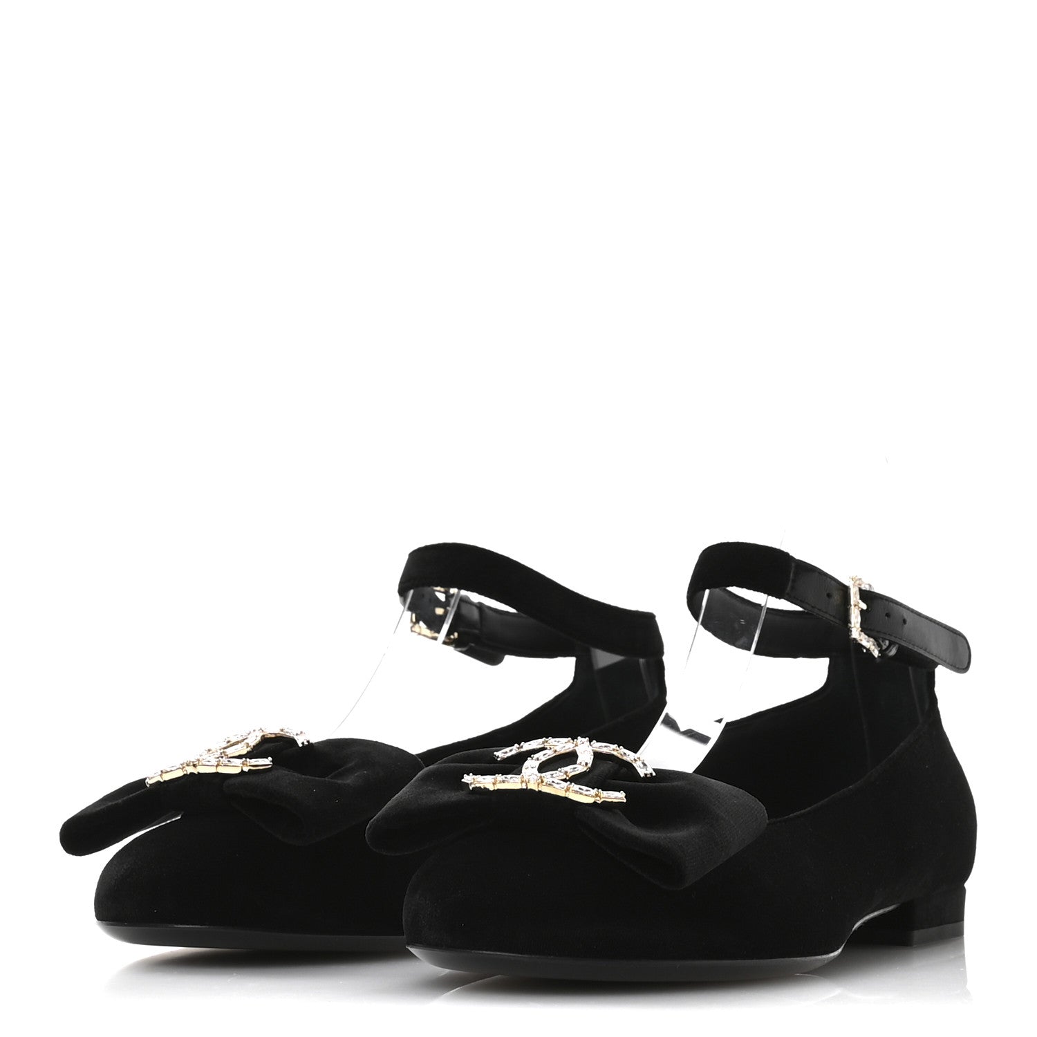 Chanel Velvet Strass CC Bow Mary Jane Flats 35.5 Black 4 of 9