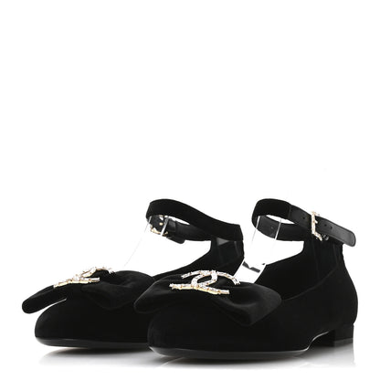 Chanel Velvet Strass CC Bow Mary Jane Flats 35.5 Black 4 of 9