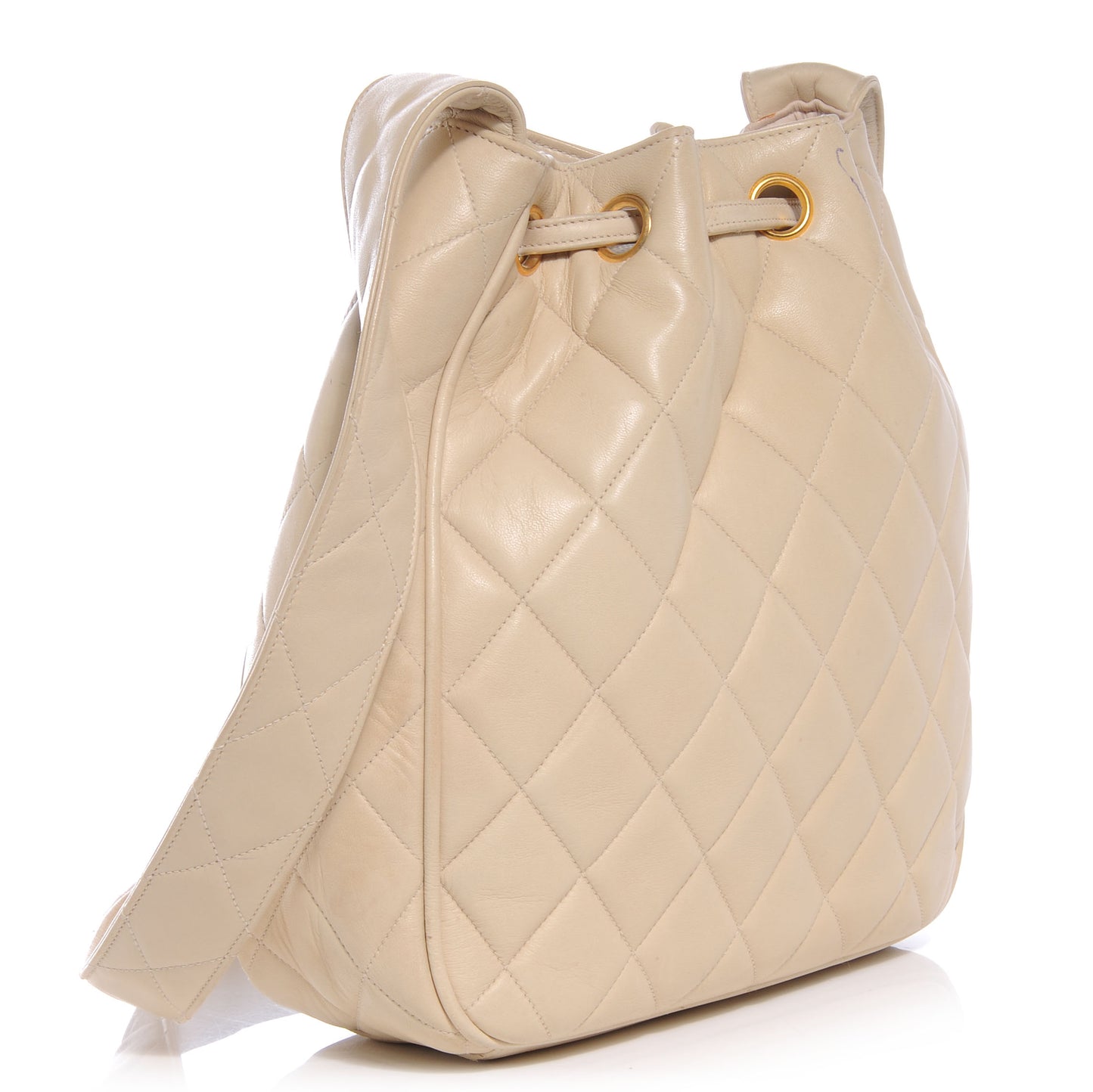 Lambskin Drawstring Shoulder Bag Beige