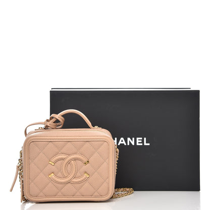 Chanel Caviar Quilted Small CC Filigree Vanity Case Beige 10 of 10