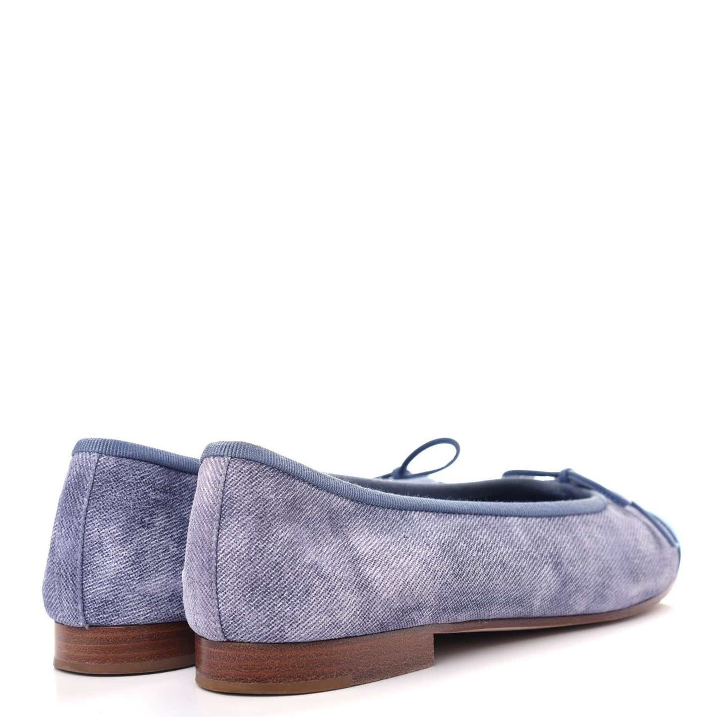 Satin Denim Goatskin CC Cap Toe Ballerina Flats 37 Blue